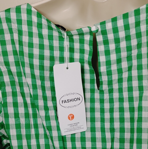 Womens Casual Plaid Crewneck Lantern Sleeve Wrap Tie Waist Party Short MiniDress - Picture 11 of 14